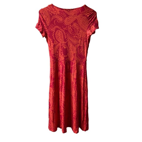 Lands End Size XXSP Orange Red Knit Faux Wrap Knee Length Fit and Flare Dress - Picture 2 of 5